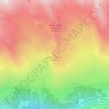 Topografische kaart Sasso Prealda, hoogte, reliëf
