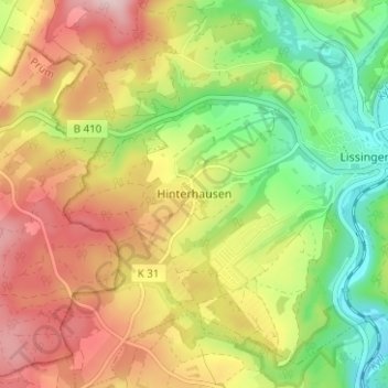Topografische kaart Hinterhausen, hoogte, reliëf