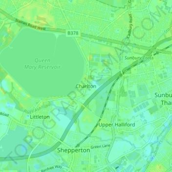 Topografische kaart Charlton, hoogte, reliëf