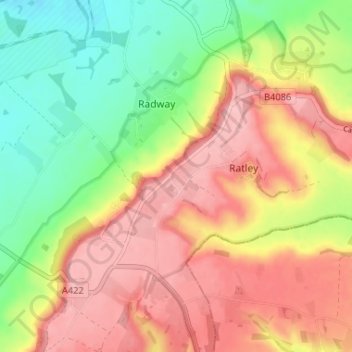 Topografische kaart Edgehill, hoogte, reliëf