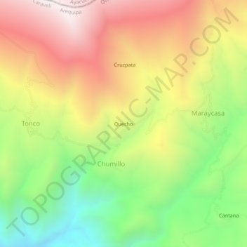 Topografische kaart Quecho, hoogte, reliëf