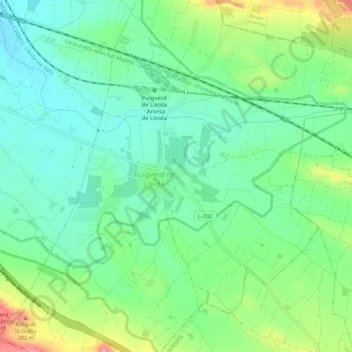 Topografische kaart Puigverd de Lleida, hoogte, reliëf