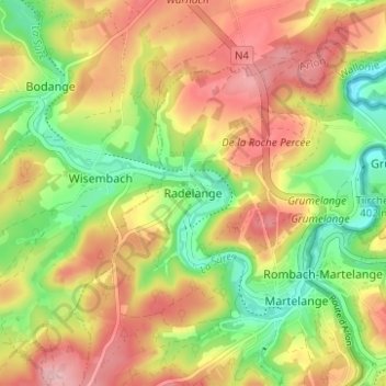 Topografische kaart Radelange, hoogte, reliëf
