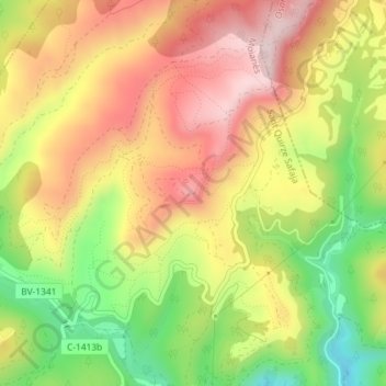 Topografische kaart Puig d'Olena, hoogte, reliëf