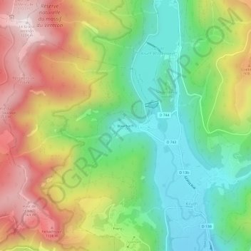 Topografische kaart Bourbach, hoogte, reliëf