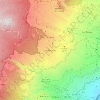 Topografische kaart Las Barreras, hoogte, reliëf