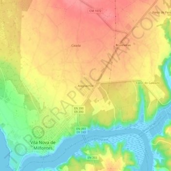Topografische kaart Alagoachos, hoogte, reliëf