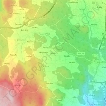 Topografische kaart O Aido, hoogte, reliëf