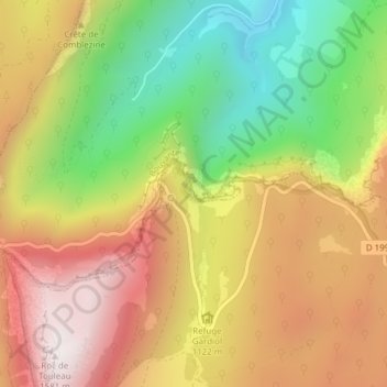 Topografische kaart Saut de la Truite, hoogte, reliëf