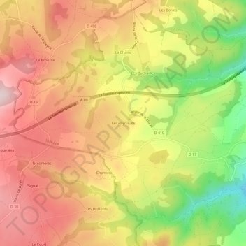 Topografische kaart Les Raynauds, hoogte, reliëf