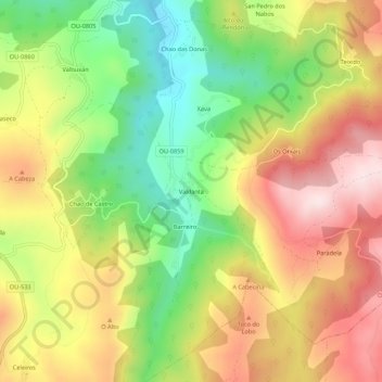 Topografische kaart Valdanta, hoogte, reliëf