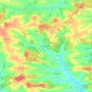 Topografische kaart Ottmarshausen, hoogte, reliëf