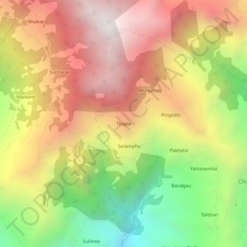 Topografische kaart Thaple, hoogte, reliëf