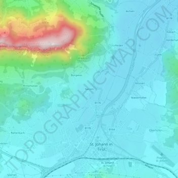 Topografische kaart Narzen, hoogte, reliëf