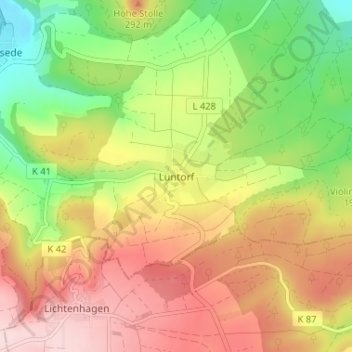 Topografische kaart Lüntorf, hoogte, reliëf