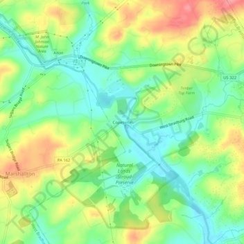 Topografische kaart Copesville, hoogte, reliëf