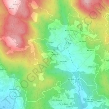 Topografische kaart Paderne, hoogte, reliëf