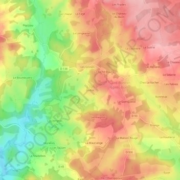 Topografische kaart Daillac, hoogte, reliëf
