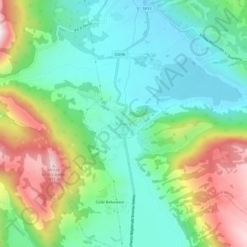 Topografische kaart Rovere, hoogte, reliëf