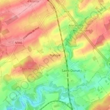 Topografische kaart Natoye, hoogte, reliëf