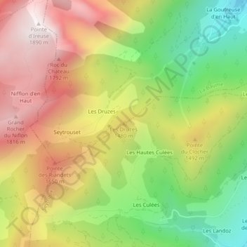 Topografische kaart Les Druzes, hoogte, reliëf