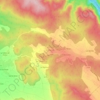 Topografische kaart Le Pilantier, hoogte, reliëf