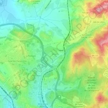 Topografische kaart Telhal, hoogte, reliëf