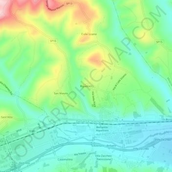 Topografische kaart Ripattoni, hoogte, reliëf