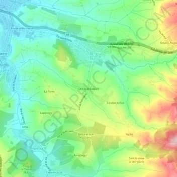 Topografische kaart Croce al Balatro, hoogte, reliëf