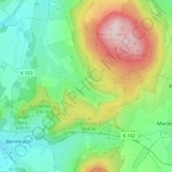 Topografische kaart Deicheroda, hoogte, reliëf