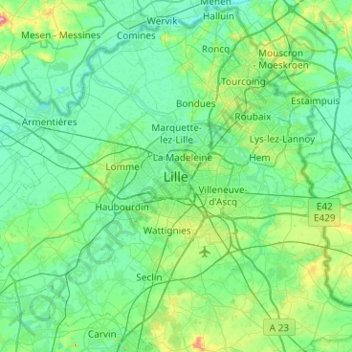 Topografische kaart Rijsel, hoogte, reliëf