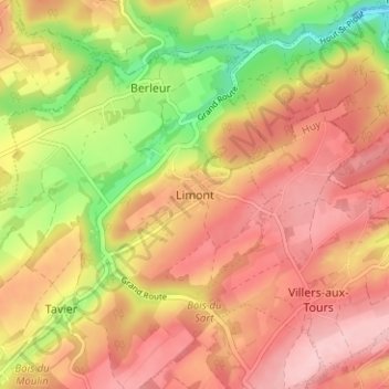 Topografische kaart Limont, hoogte, reliëf