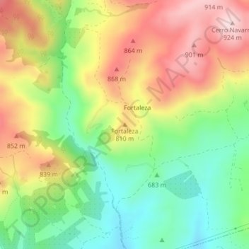 Topografische kaart Fortaleza, hoogte, reliëf