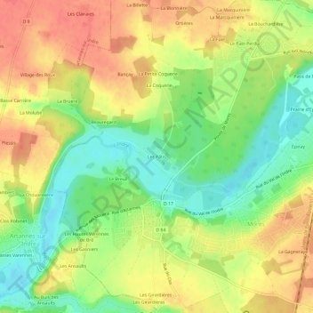 Topografische kaart Les Pâtis, hoogte, reliëf