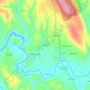 Topografische kaart Ramalhal, hoogte, reliëf