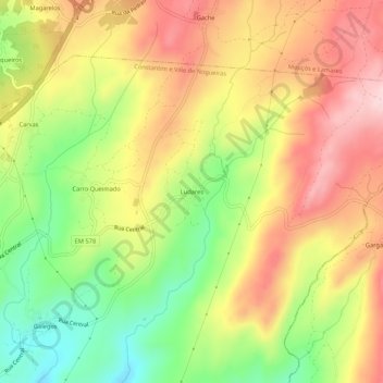 Topografische kaart Ludares, hoogte, reliëf