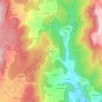 Topografische kaart Verduga, hoogte, reliëf