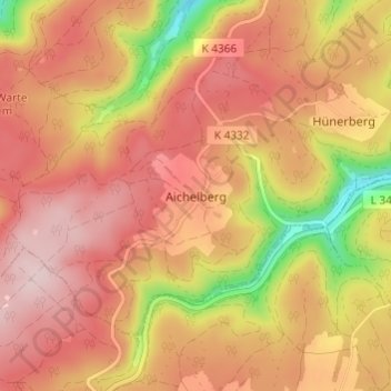 Topografische kaart Aichelberg, hoogte, reliëf