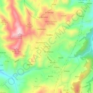 Topografische kaart Rosano, hoogte, reliëf