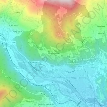 Topografische kaart Ronchi Inferiore, hoogte, reliëf