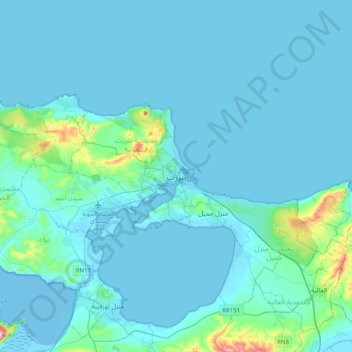 Topografische kaart Bizerte, hoogte, reliëf