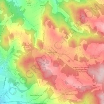 Topografische kaart Heinrichschlag, hoogte, reliëf