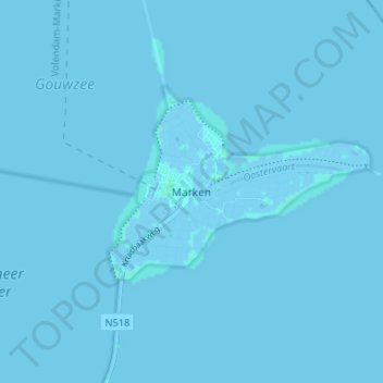 Topografische kaart Marken, hoogte, reliëf