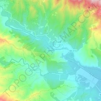 Topografische kaart Zorrilla, hoogte, reliëf