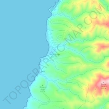 Topografische kaart Portu Maga, hoogte, reliëf
