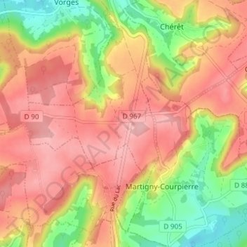 Topografische kaart Montbérault, hoogte, reliëf