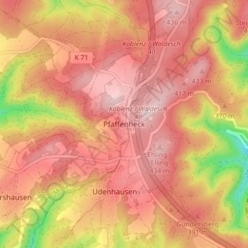 Topografische kaart Pfaffenheck, hoogte, reliëf