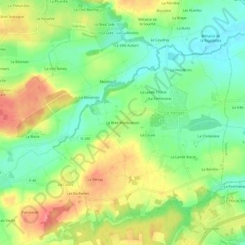 Topografische kaart Le Breil Monbusson, hoogte, reliëf