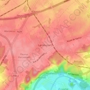 Topografische kaart Lambusart, hoogte, reliëf