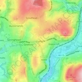 Topografische kaart Lydgate, hoogte, reliëf